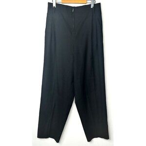 VTG X-L Hombre Wide Leg Wool Dress Pants Women L Black Pleated Zip Up Pockets